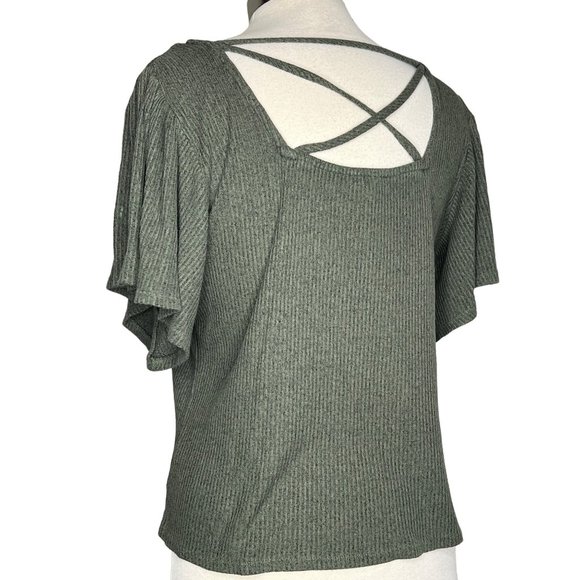 MAUNCES Women's Sweater Size Medium Pull Over Short Sleeve Green Knit Open Back - Picture 4 of 14